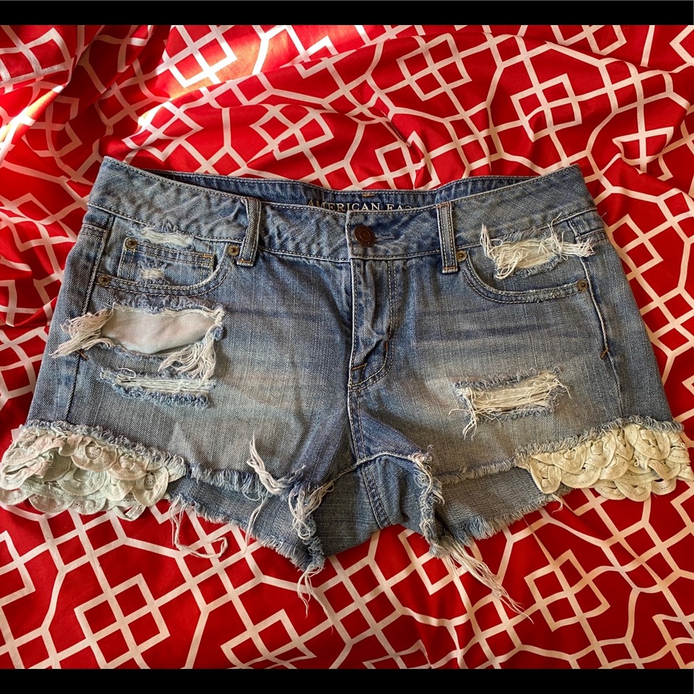 Denim AE Shorts with Lace Design